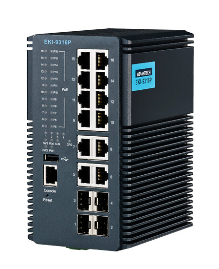 EKI-9316P, 12GE PoE+, 4G SFP Managed switch