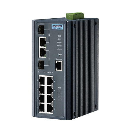 EKI-7710E-2CP | 8FE PoE and 2G Combo Managed Switch, 24-48VDC